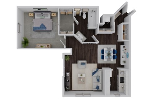 Floor plan for 1 bed, 1 bath